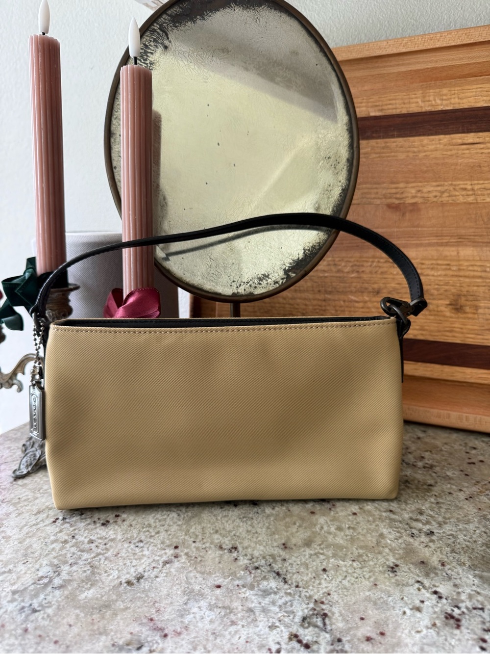 Coach Beige & Black Mini Shoulder Bag | Y2K Baguette Style